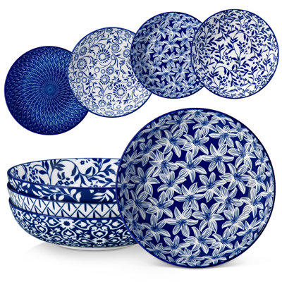 Ensemble de bols à pâtes en céramique 36 oz vancasso, bols à salade et à soupe larges et peu profonds, grands bols de service pour pâtes, ramen et céréales, empilables pour 6 personnes