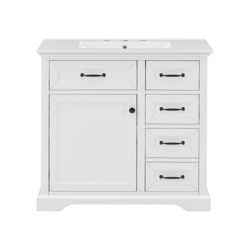 Meuble-lavabo de salle de bain avec lavabo, tiroirs rabattables, Blanc