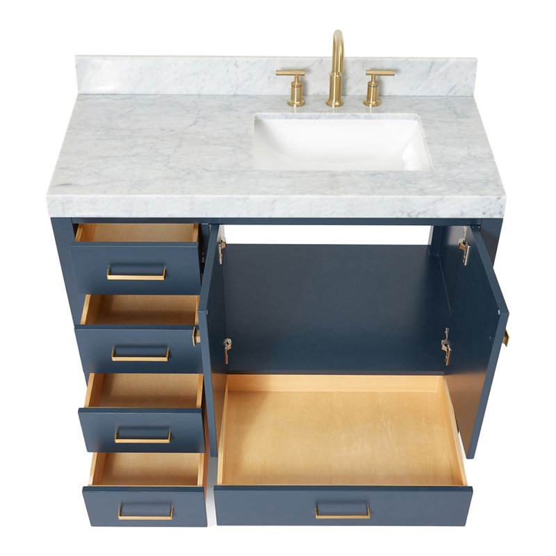 Cambridge Single Bathroom Vanity with Carrara Marble Top, Midnight Blue