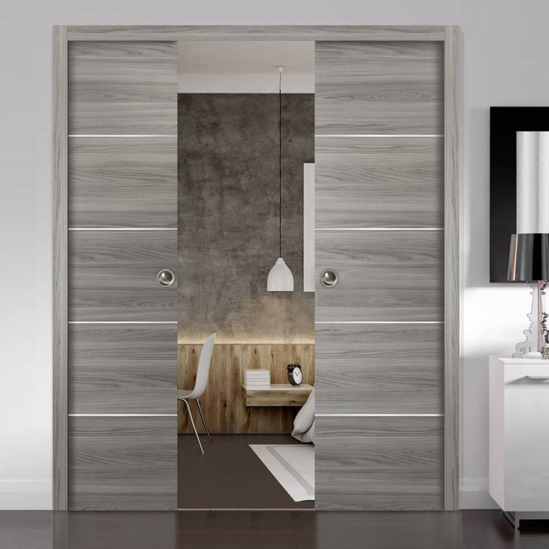 Portes coulissantes en bois massif Planum Flush, 64 po x 96 po, Cendre Ginder