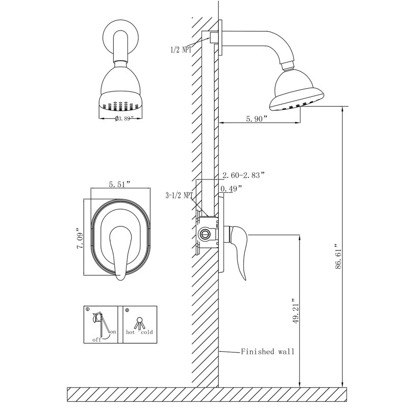 Robinet de douche avec valve brute