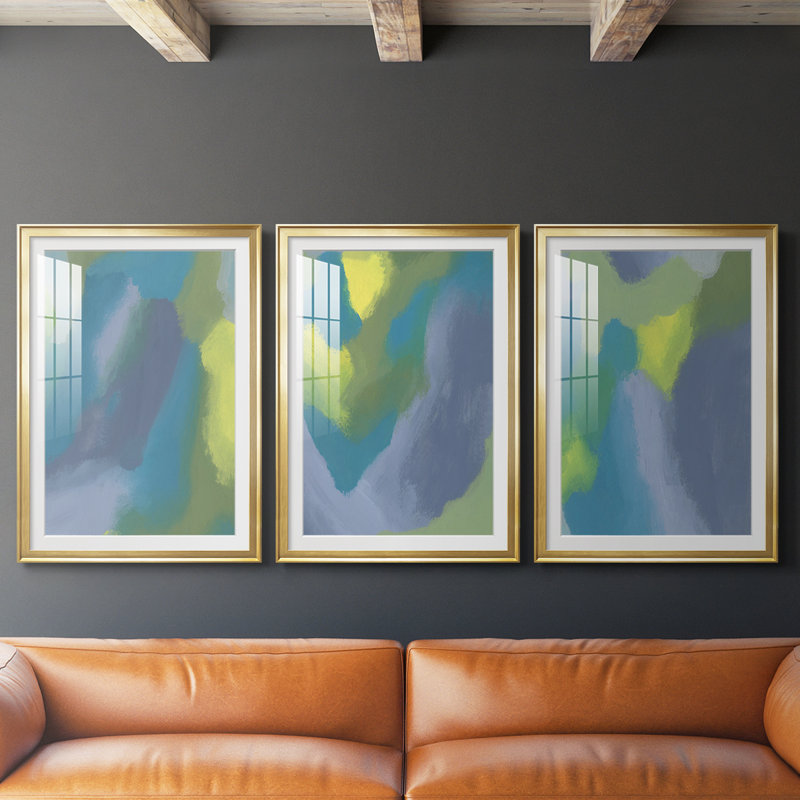 «Lost in Memories I», reproduction sur mesure encadrée de qualité supérieure - 3 pièces, H 21 po x l 30 po, Doré