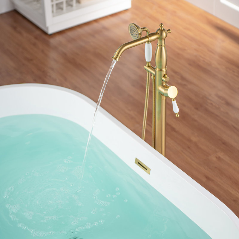 Eden 1 Handle Floor Freestanding Tub Filler with Diverter, Gold