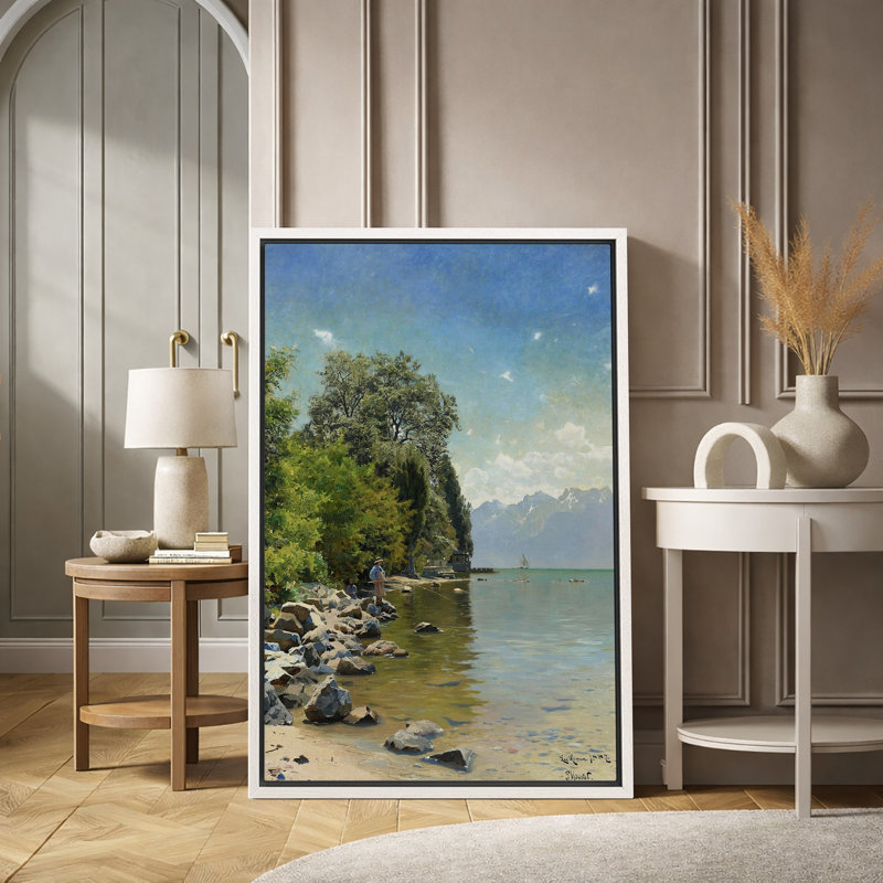 Serene Lakeside Mountain View, H 36 po x l 24 po x P 1,5 po, Cadre flottant blanc