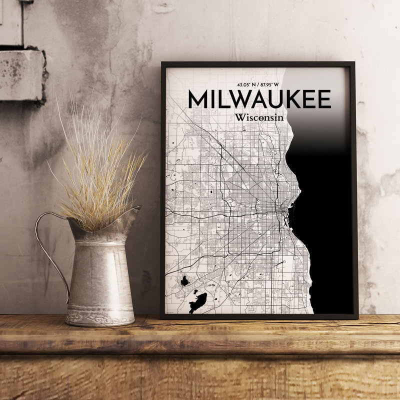 «Milwaukee City Map», reproduction d'impression sur affiche, H 17 po x l 11 po