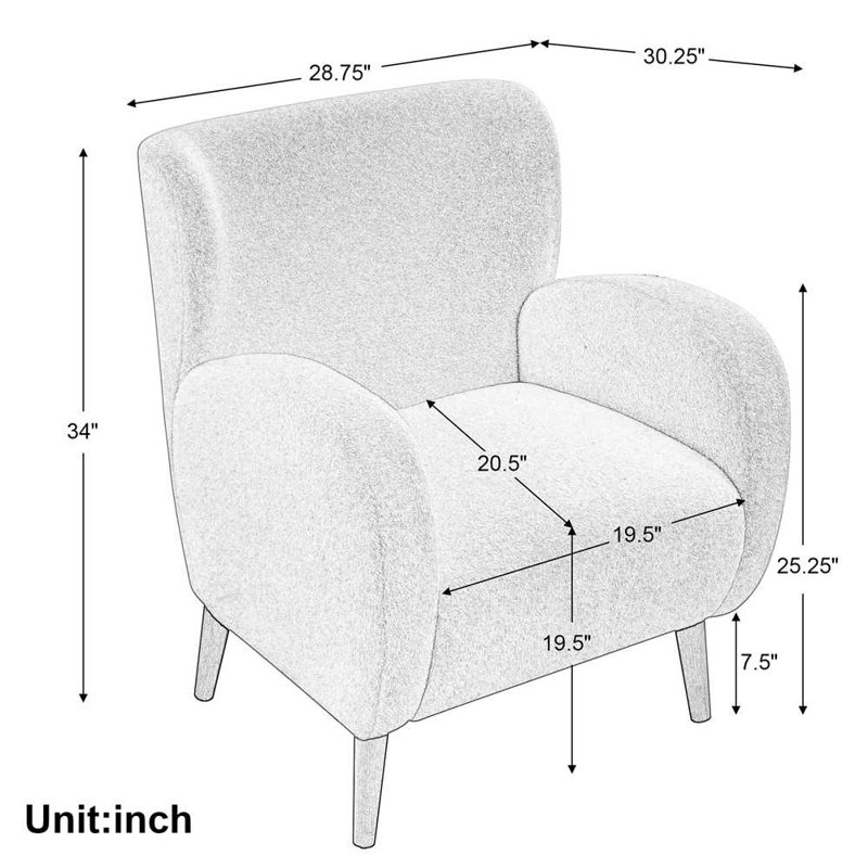 Beige Boucle Wingback Accent Chair with Wood Legs