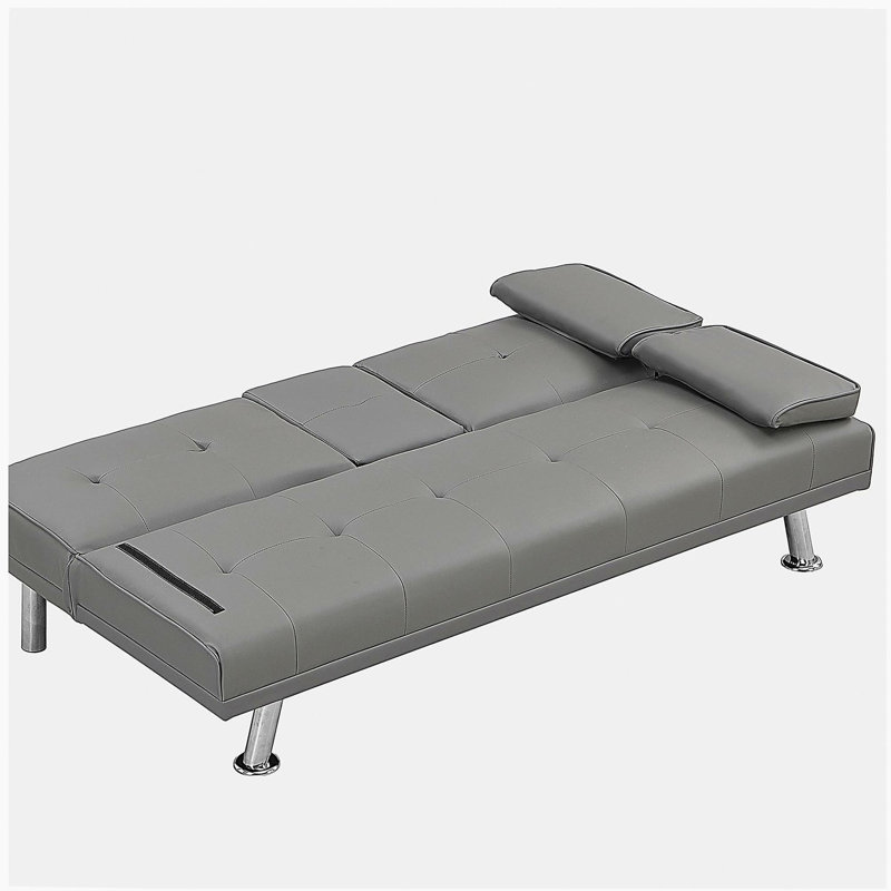 Two-way Armrest Sofa Bed, wood frame, stainless steel legs, armrest grey, not available, Gray