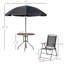 Ensemble de salle à manger de patio 6 pièces pour 4 personnes avec parasol, table d'extérieur et chaises avec 4 chaises pliantes et table ronde en verre pour le jardin, la cour et la piscine, noir