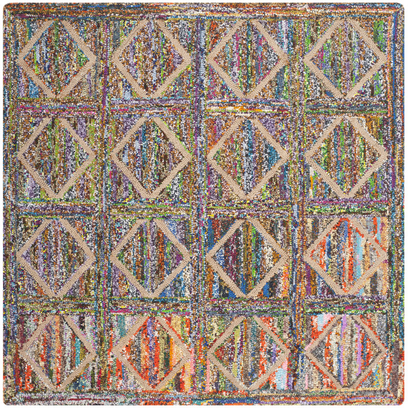 Anaheim Hand Tufted Cotton/Jute Geometric Rug, Square 4'