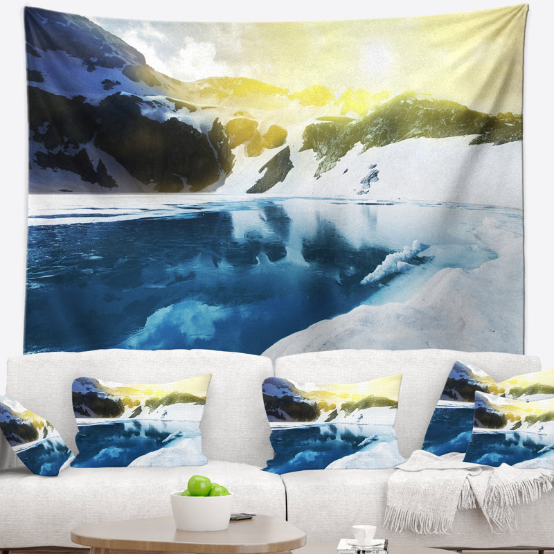 Tapisserie de grand lake paysage large blue, H 32 po x l 39 po