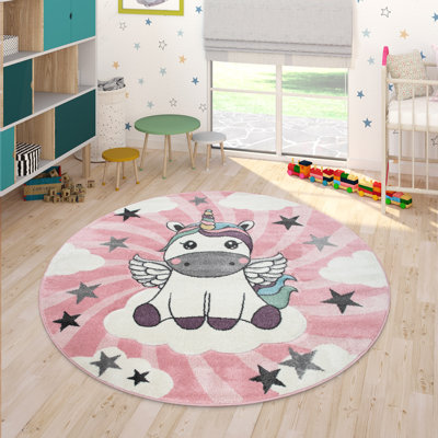Dragutin Machine Woven Pink/White Rug