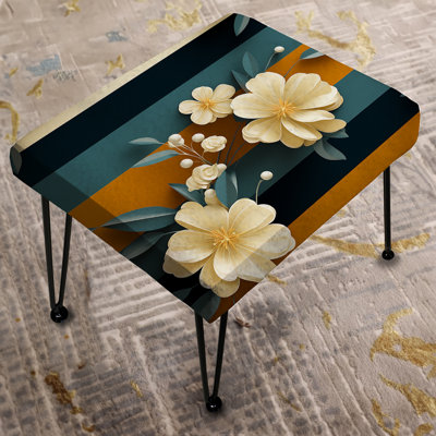 Classic Elegant Floral Striped Serenity I - Striped Rectangle Ottoman