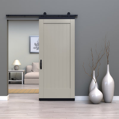 Karona 1 Panel Primed Composite Sliding Barn Door with Hardware Kit
