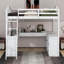 Lit mezzanine double en bois Kedryn avec bureau en U, compartiments de rangement et miroir à trois volets-106460667