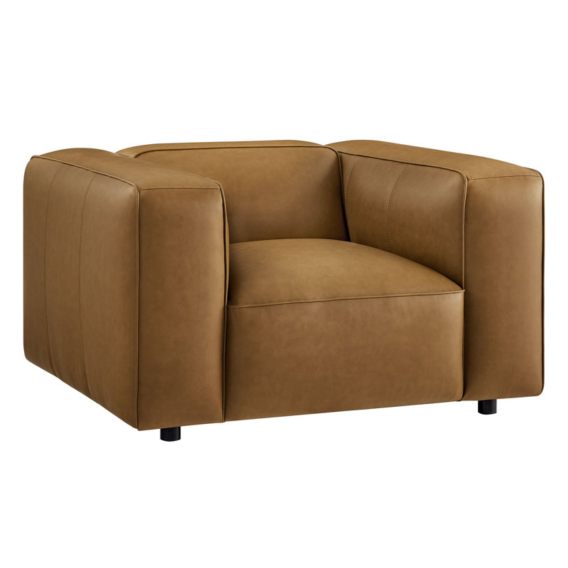 Auren Upholstered Vegan Leather Modular Armchair, Camel Vegan Leather