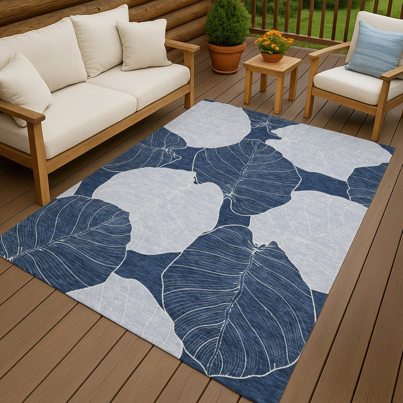 Machine Washable Indoor/Outdoor Chantille ACN2506 Floral Rug, Rectangle 8' x 10', Navy