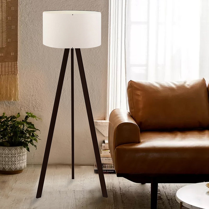 Modern Floor Lamp with Cream Fabric Shade, 55.1 inches Tall | Sturdy MDF Legs, E27 Socket (Max 40W) | Scandinavian & Country Style, Perfect for Living Room, Bedroom, or Office Decor | Elegant Solid Color Design