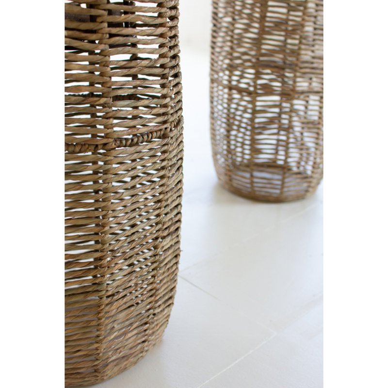 Handmade Tall Woven Seagrass Barrel Planters Set