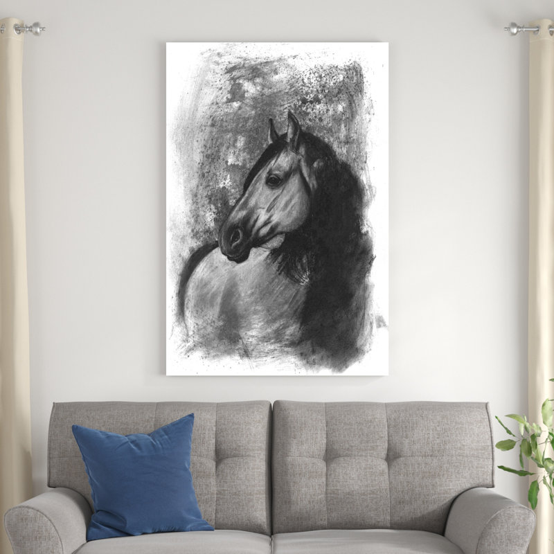 Portrait équestre gris anthracite IV, H 48 po x l 32 po x P 1,25 po