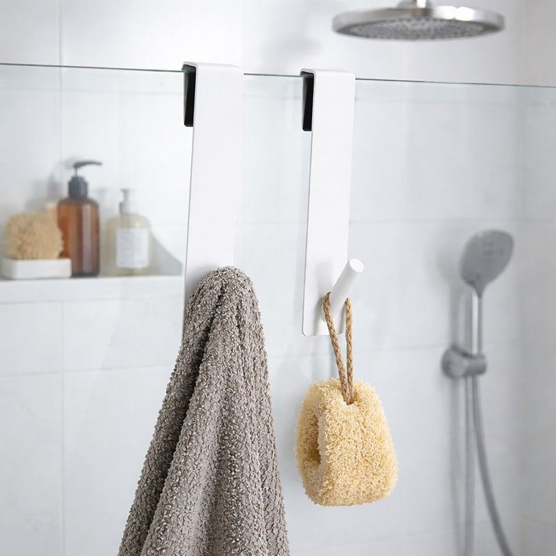 Crochets de porte de douche faciles à installer pour portes de douche en verre sans cadre, Blanc