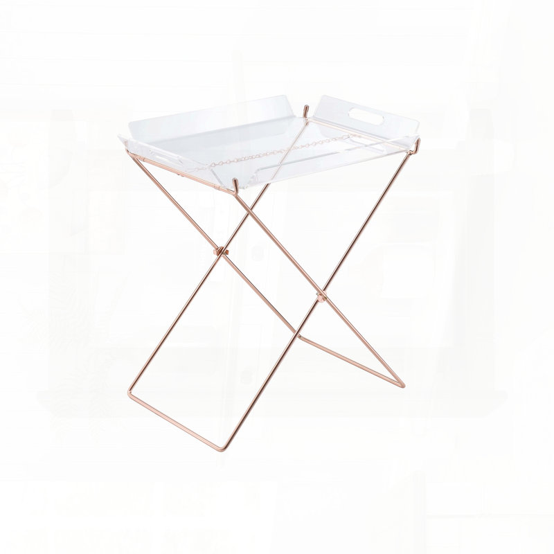 Clear Acrylic Tray Table with Copper X-Shape Base