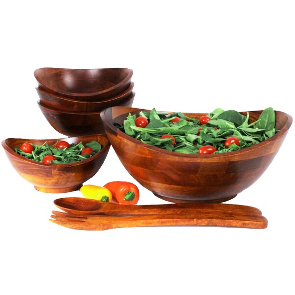 64oz Stainless Steel Salad Bowl Kit Teakwood