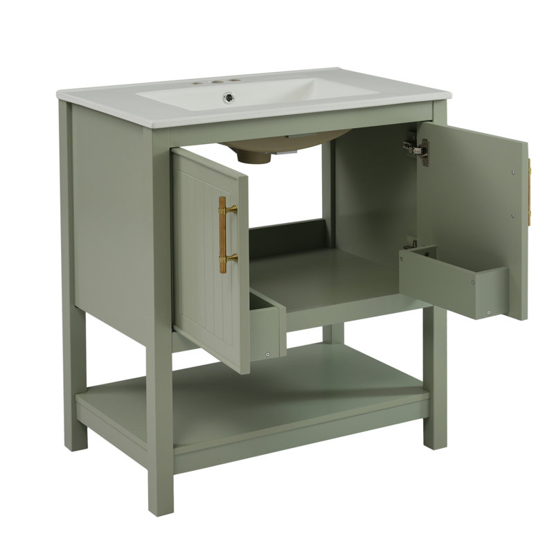 Meuble-lavabo avec lavabo et rangement en céramique, meuble-lavabo, Vert