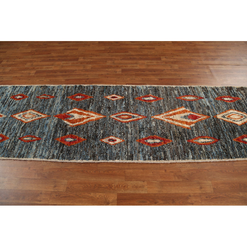 Tapis de couloir unique en laine bleu 2 pi 9 po x 9 pi 10 po New Age