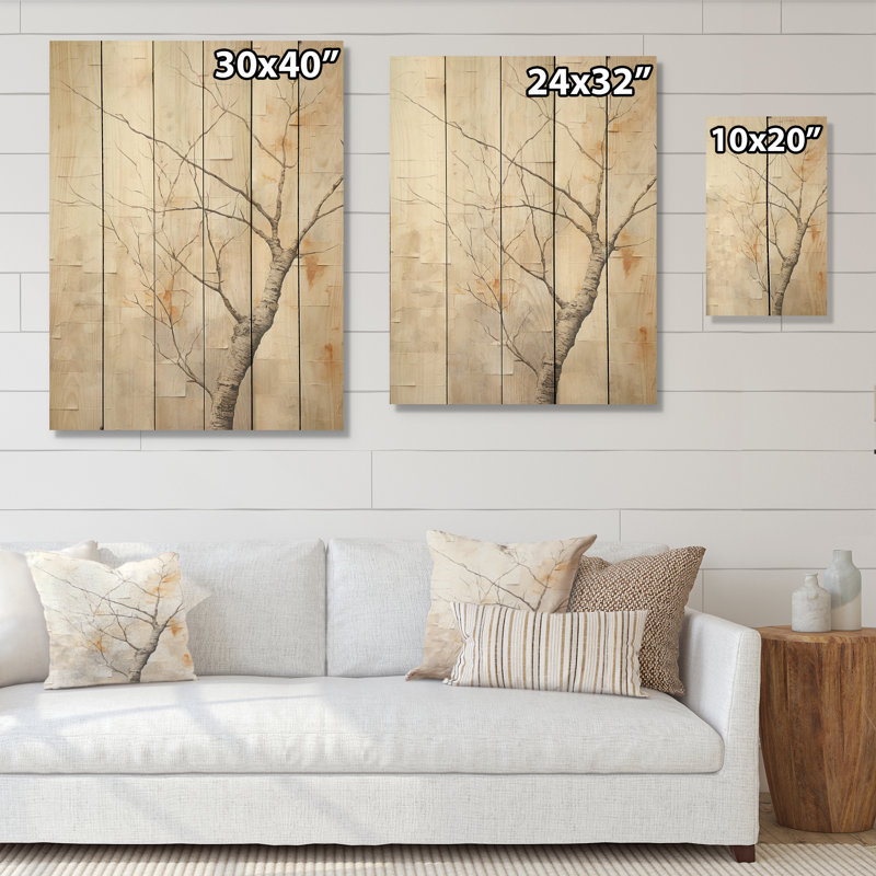Minimalisme sycomore arbre paysage I - arbre sycomore, art mural sur bois de pin naturel, H 20 po x l 10 po