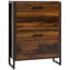 Armoire à chaussures étroite de style industriel avec 2 tiroirs rabattables et tablettes réglables pour un rangement et une présentation efficaces
