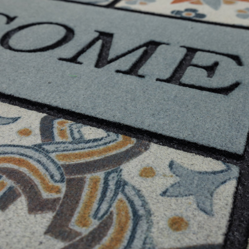 Riyad Welcome Patchwork Tile Recycled Rubber All Weather Outdoor Door Mat