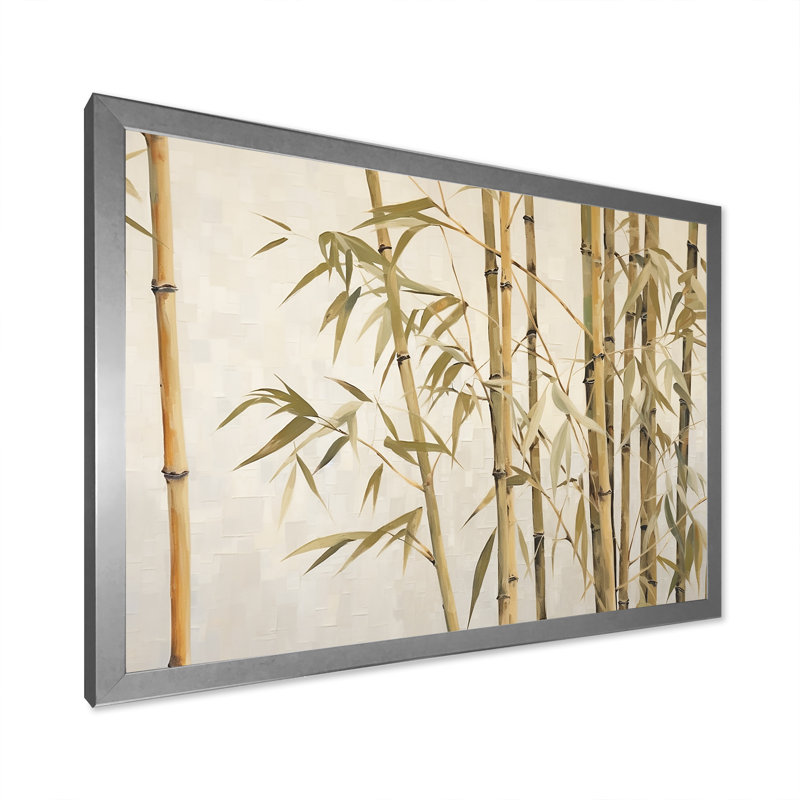 «Beige minimalisme bambou sérénité I» sur toile, H 34 po x l 44 po x P 1,5 po, Cadre photo argenté