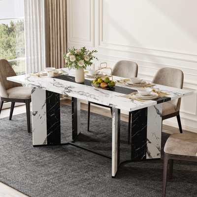 71 Inch Dining Table for 6-8 Persons, Modern Rectangle Dining Table with Waterproof Wood Tabletop, Large Farmhouse Kitchen Table with Sturdy Metal Frame for Living Room,Dining Room, White