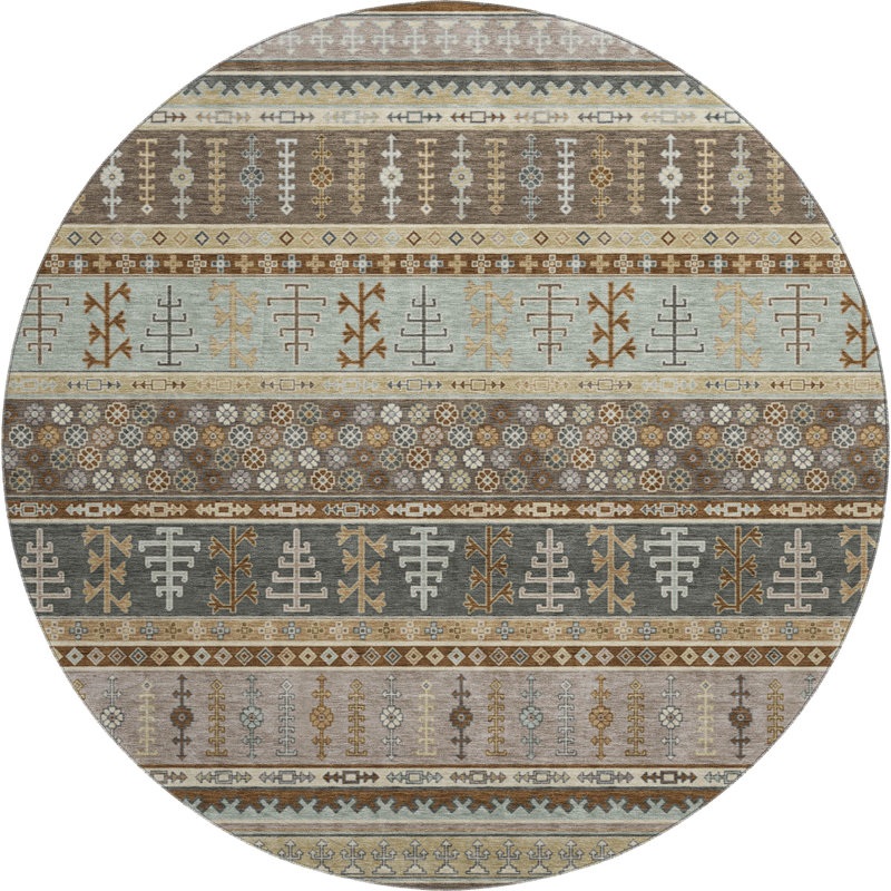 Premium Machine Washable Mayfield AMF2160 Striped Rug, Round 8', Brown