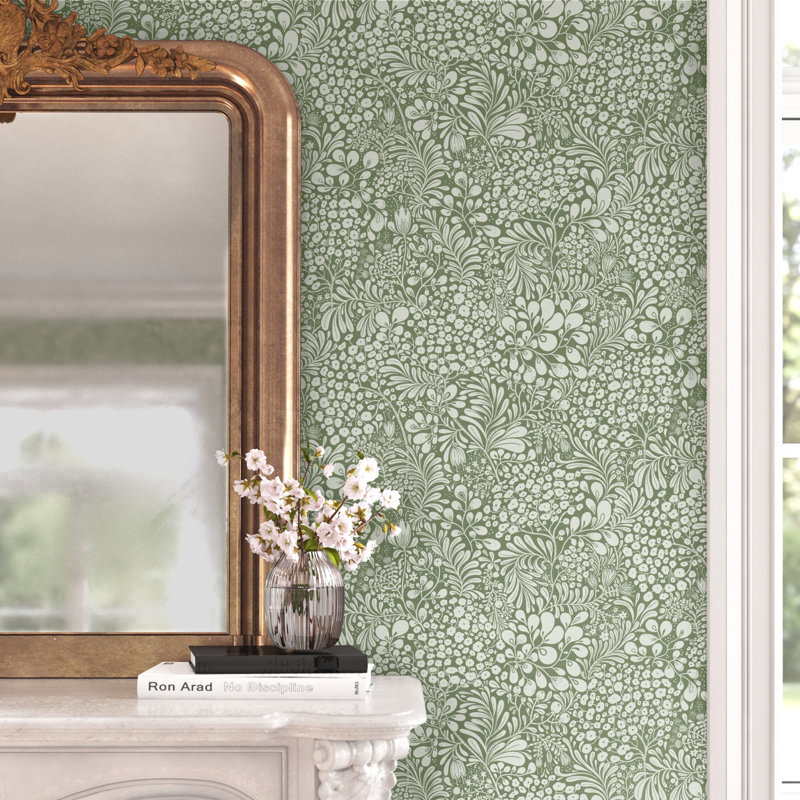 Kopec 33' L x 20.9" W Botanical Wallpaper Roll, Dark Green