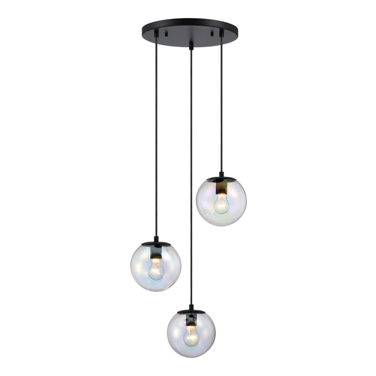 Neva 3-Light Transitional Globe Chandelier for Entryways with 7 in. Clear Iridescent Glass Shades