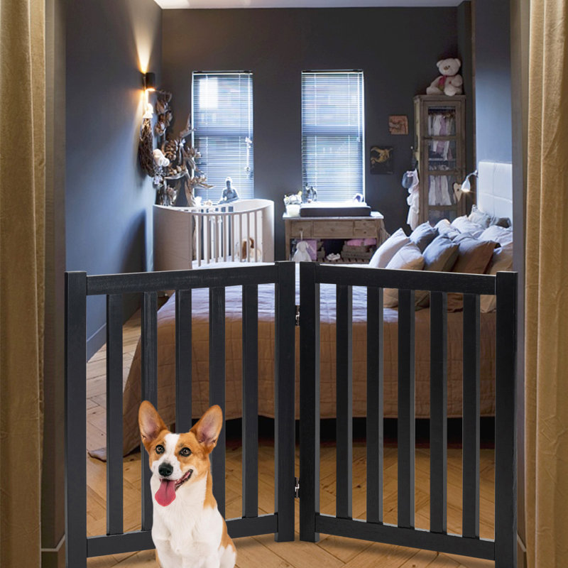 Solid Wood Freestanding Foldable Pet Gate for Dogs,2 Panels for Doorways,Stairs and small spaces, Black, 40" W