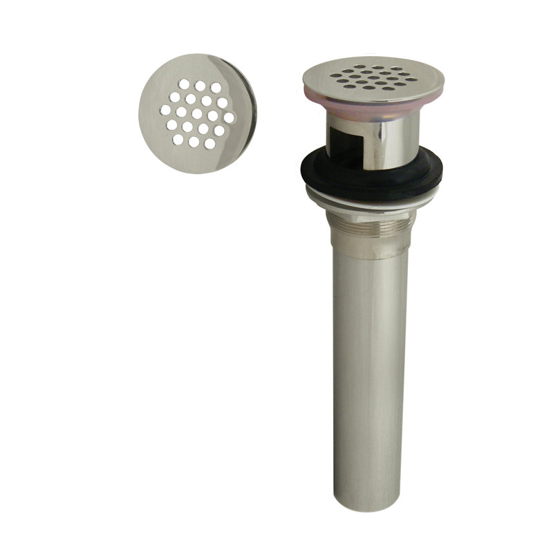 Grid Strainer Lavatory Drain Assembly with Overflow Holes - Exposed, Satin Nickel