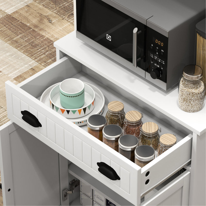 White Dining Room Cabinet - With Adjustable Shelf And Storage Drawer For Appliances With Space