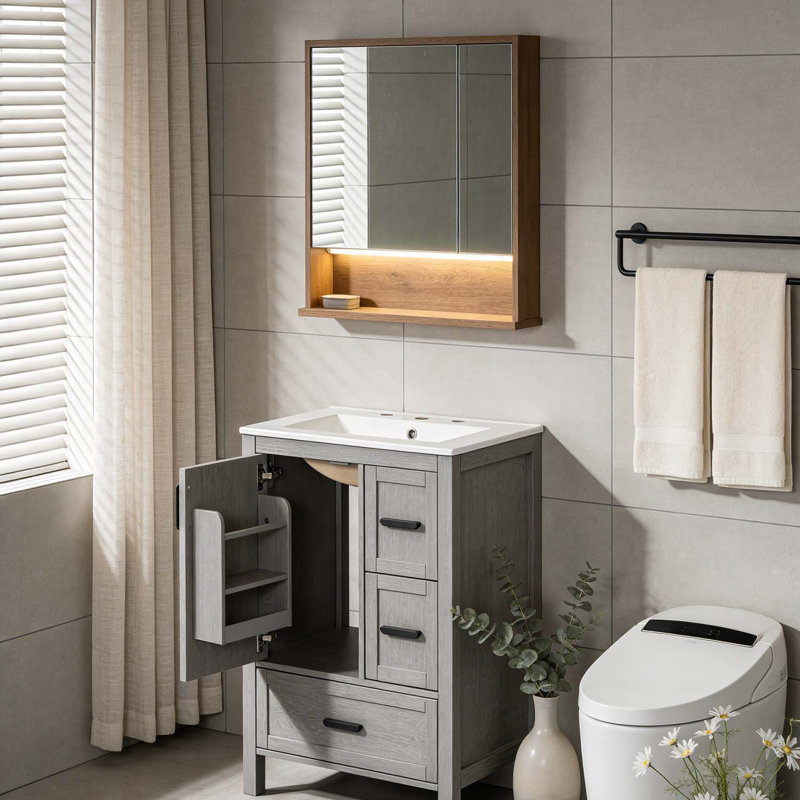 24-Inch Bathroom Vanity with Ceramic Sink, Gray