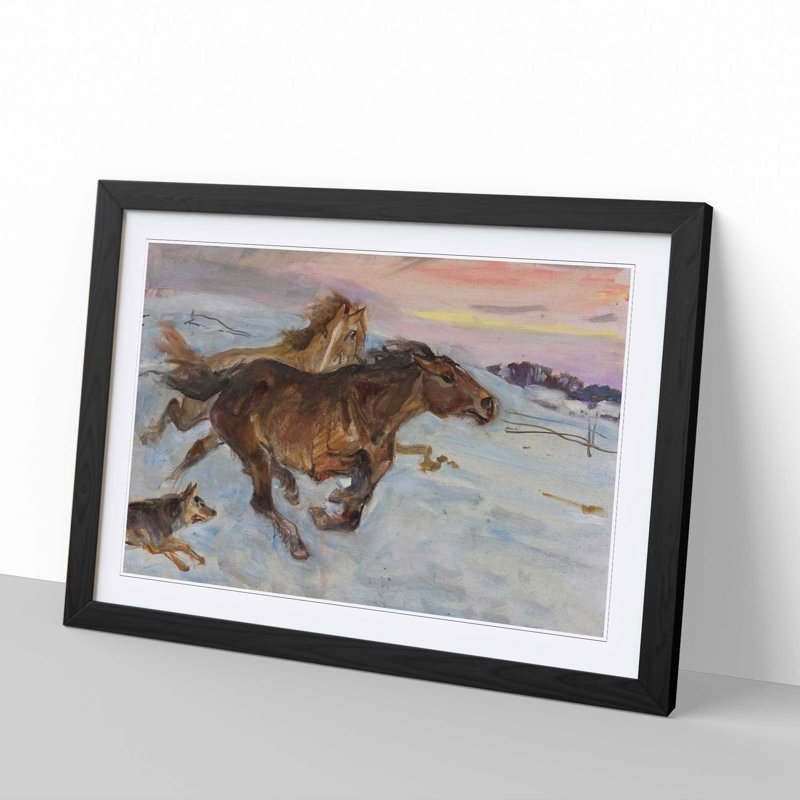 Escape of the Horses by Wojciech Kossak - Picture Frame Painting, Black Framed, 48cm H x 65cm W x 2cm D