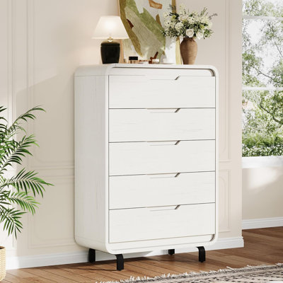 Commode 5 tiroirs pour chambre à coucher, commode haute moderne 49 po avec grande commode de rangement en bois, rangement pour vêtements en placard pour le salon, couloir, blanc