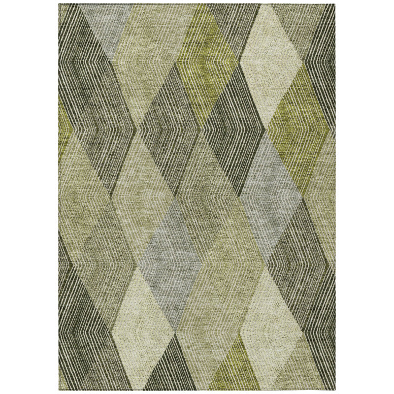 3' X 5' Olive Green Gray And Ivory Argyle Washable Indoor Outdoor Area Rug
