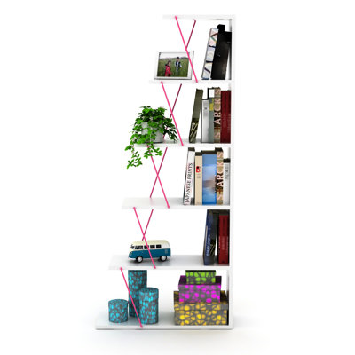 5 Tier Bookshelf White Solid Wood - Suited For Small Balcony Spaces Modern Shelf Collectible Display