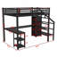 Lit mezzanine double en métal avec garde-robe et lumière DEL, lit mezzanine double avec bureau en forme de L et port USB