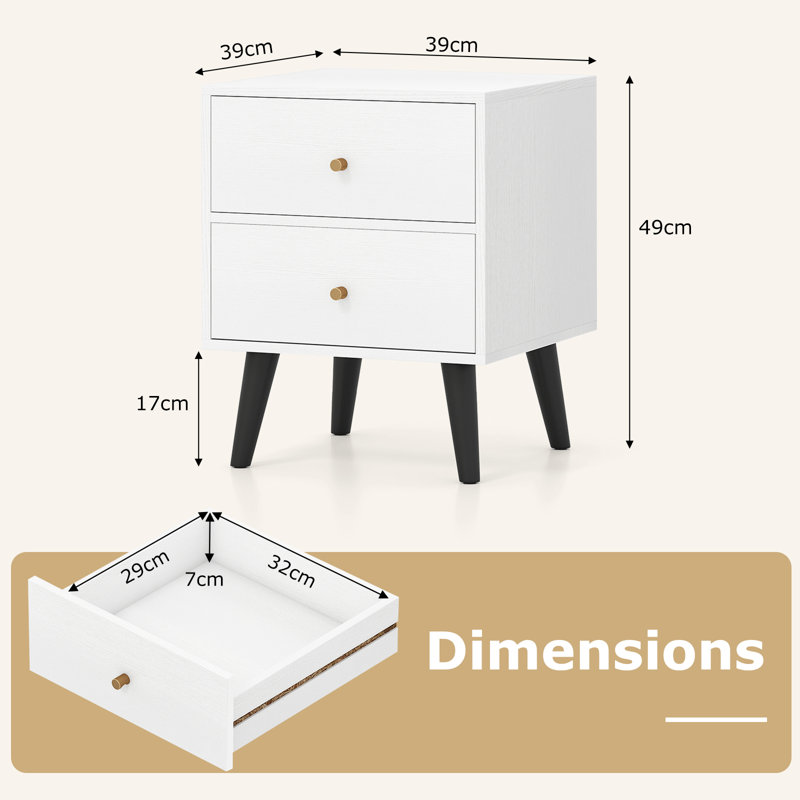 39cm W Manufactured Wood Bedside Table