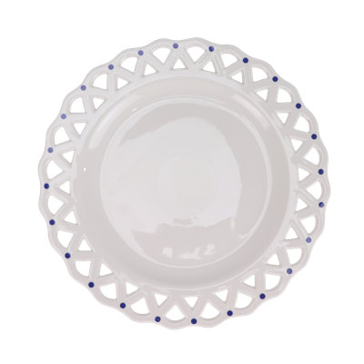 Rebeca White Pierced with Blue Dots Scalloped Charger