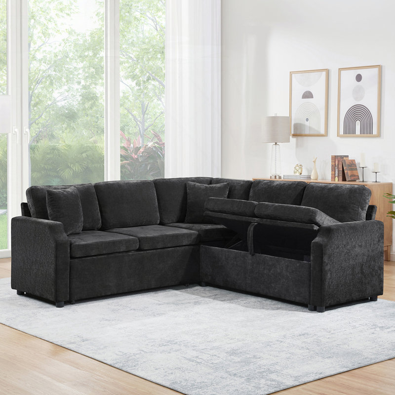 81.9" Upholstered L-shaped Sofa, Black