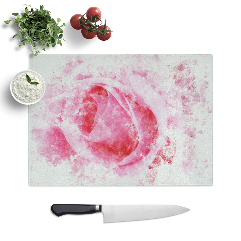 Tempered Glass Pink Rose Petals Chopping Board, 28.5 cm x 39 cm