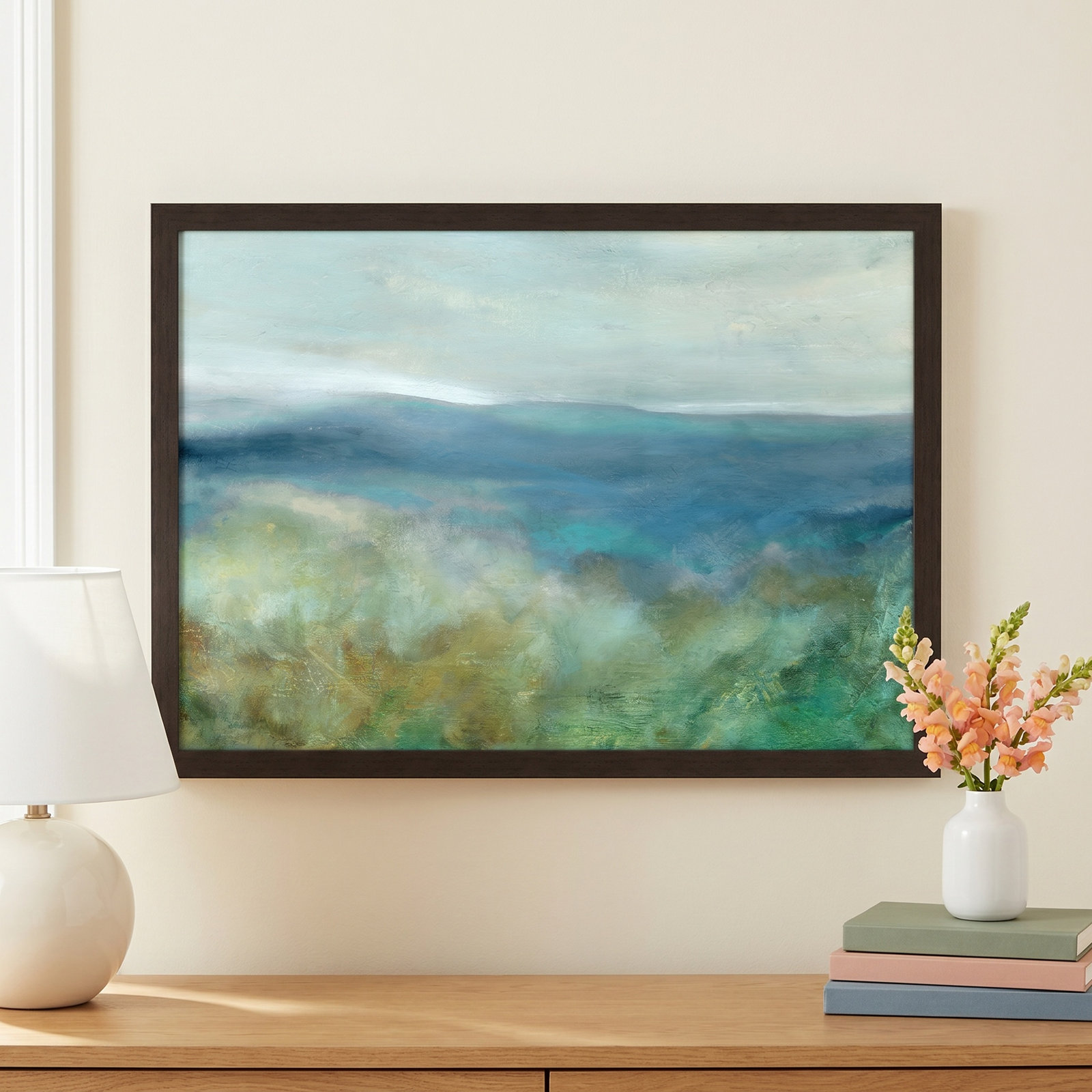 Adamsville "Blue Mountain Overlook" Painting, 26.5" H x 36.5" W x 1.12" D, Black Framed